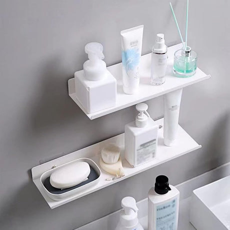 2 pieces - Wall shelf - Shower shelf - shelves - 30CM - carbon steel - white - floating - for bedroom, bathroom, kitchen, living room, office