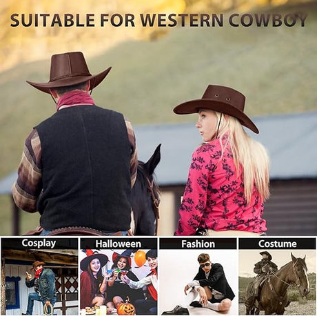 Beanie - Hat - Cowboy Hat - Hunter Hat - Polyester - Brown - 56-58 cm Head Circumference - Unisex - Wide Brim Hat