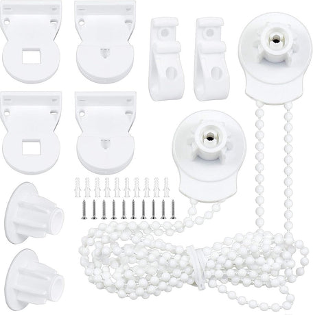 2 set - Roller blind system - roller blind fitting - bead chain - Curtain parts - window decoration accessories - roller blind chain - replacement repair kit for roller blinds - for Ø25 MM roller blind tube - with P-clips and screws - White