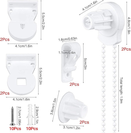 2 set - Roller blind system - roller blind fitting - bead chain - Curtain parts - window decoration accessories - roller blind chain - replacement repair kit for roller blinds - for Ø25 MM roller blind tube - with P-clips and screws - White