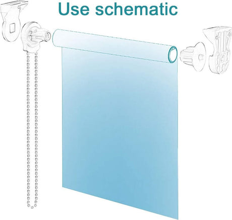 2 set - Roller blind system - roller blind fitting - bead chain - Curtain parts - window decoration accessories - roller blind chain - replacement repair kit for roller blinds - for Ø25 MM roller blind tube - with P-clips and screws - White