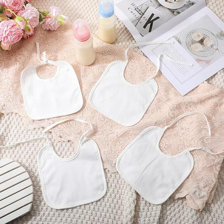 Bibs - Pack of 12 - Large Bibs - Cotton - TPU - With Straps - Waterproof - Baby Bibs for Drool - Drool Cloths for Babies and Children - Suitable for Feeding, Wiping Away Drool and Protecting Clothing - 22 X 18 cm - White