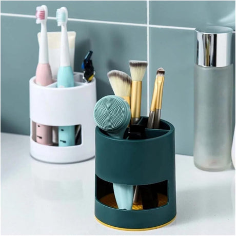 Toothbrush Holder - Bathroom Storage Box - Plastic - Electric Toothbrush Holder - Toothbrush Organizer - 4 Sorting Compartments - With Drip Tray - Multifunctional Desk Shelf - Suitable for Bathrooms, Kitchens and Offices - 10*10*11cm - Green