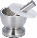 Mortar and Pestle - Stainless Steel Mortar and Pestle, Food Safe Pestle and Mortar Stainless Steel, Diameter 8.5 cm - Herb Grinder - Spice Grinder - With Lid