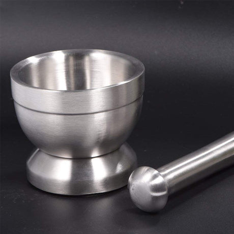 Mortar and Pestle - Stainless Steel Mortar and Pestle, Food Safe Pestle and Mortar Stainless Steel, Diameter 8.5 cm - Herb Grinder - Spice Grinder - With Lid