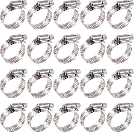 20 pieces - Hose clamp set - hose clamps - 10-16 mm - Clamp set for the garden hose, drain hose or shower hose - silver - stainless steel