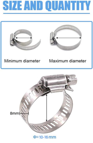 20 pieces - Hose clamp set - hose clamps - 10-16 mm - Clamp set for the garden hose, drain hose or shower hose - silver - stainless steel