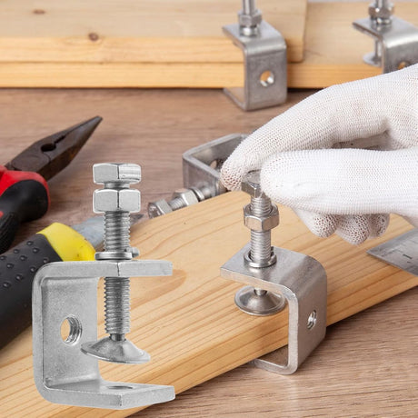 C-Clamps - Pack of 6 - With M8 Hexagon Bolts - Glue Clamps - Adjustable Clamping Range 0-25 mm - For Woodworking and Welding - Stainless Steel - Silver - 2.4*3.2*5.5 cm