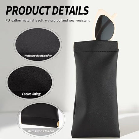 3 Pieces - Glasses Case - 18.5*9cm - Black - Soft Glasses Case - Portable Glasses Case - With Squeeze Lid - Anti-scratch - PU Leather Glasses Case - Storage Bag - Storage Box - For Women and Men