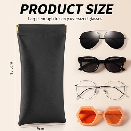 3 Pieces - Glasses Case - 18.5*9cm - Black - Soft Glasses Case - Portable Glasses Case - With Squeeze Lid - Anti-scratch - PU Leather Glasses Case - Storage Bag - Storage Box - For Women and Men
