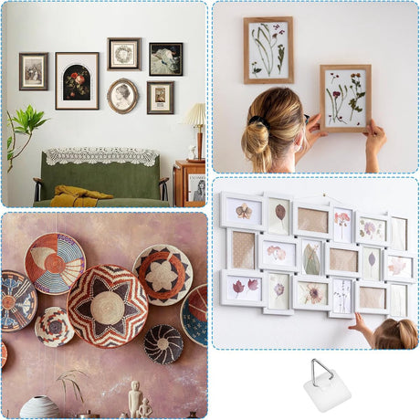 Self-adhesive hooks - 16 pieces - 2 kg Load capacity - Adhesive hooks - Wall picture hangers - Picture hangers - Picture hanging hooks - For displaying decorative pictures and wall art - White