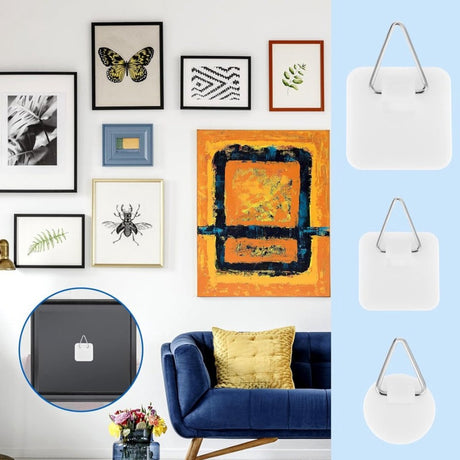 Self-adhesive hooks - Set of 45 - 3 sizes - 5 kg Load capacity - Adhesive hooks - Wall picture hangers - Picture hangers - Picture hanging hooks - For displaying decorative pictures and wall art - White