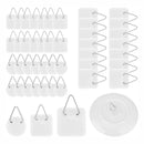 Self-adhesive hooks - Set of 45 - 3 sizes - 5 kg Load capacity - Adhesive hooks - Wall picture hangers - Picture hangers - Picture hanging hooks - For displaying decorative pictures and wall art - White