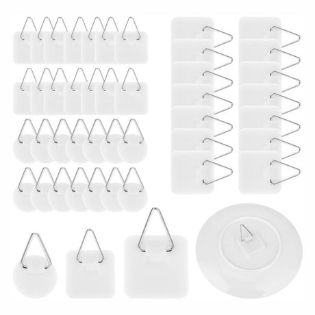 Self-adhesive hooks - Set of 45 - 3 sizes - 5 kg Load capacity - Adhesive hooks - Wall picture hangers - Picture hangers - Picture hanging hooks - For displaying decorative pictures and wall art - White