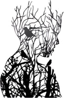 Wall decoration - wall decoration - Wall Art - Line art - wall decoration living room - Tree branch woman silhouette - black and white - Metal - 30*21cm