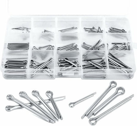 Split pins - 150 pieces - 15 different sizes - stainless steel - silver - for small mechanic repairs