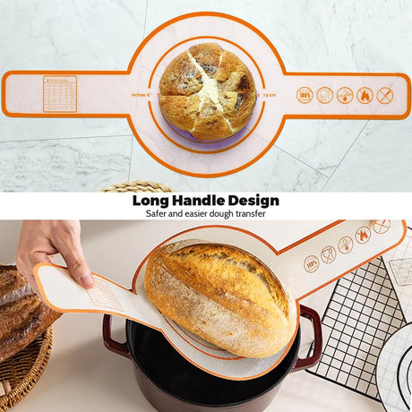 3 Pieces Oven Baking Mat - Bread Sling - Multifunctional - Silicone - Sling Baking Mat with Long Handle - Bread Baking Mat - Reusableh Oven Liner with Long Handles - Suitable for air fryer, oven and microwave - 52.5×21.5×0.07cm
