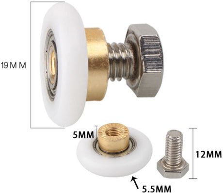 4 pieces - Shower door caster - Shower door wheels - Shower wheels - Sliding door wheels - Shower cabin wheels - diameter 19mm - Replacement parts for bathroom - nylon