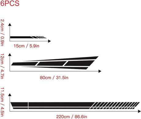 Car sticker - 6 pieces/3 pairs/1 set - Stripe side sticker - Graphic sticker - PET - Black - For car decoration