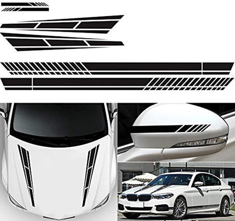 Car sticker - 6 pieces/3 pairs/1 set - Stripe side sticker - Graphic sticker - PET - Black - For car decoration