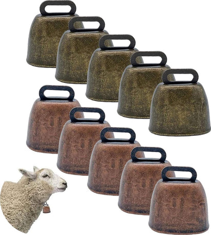 10 Pieces - Cowbell - Cowbells - Decorative Cowbells - Farm - Bell - Grazing Cowbell - Metal Cow Bell Bells - Goat Bell - Animal Gift - Bronze*5+red bronze*5 - Metal - 35*37mm