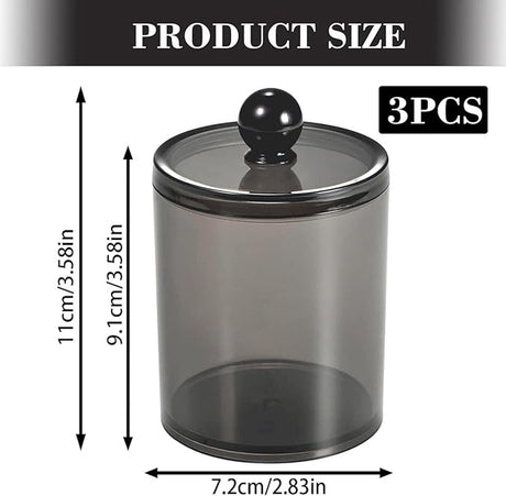 3 pieces - Cotton Ball Holder - Cotton Swab Holder - Cotton Pad Holder - Black - PS - 11*7*7cm