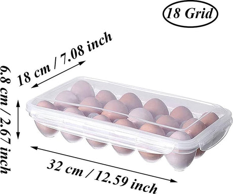 Egg carton, 18 racks refrigerator egg storage box with lid, egg rack, egg holder for refrigerator, egg storage container, plastic, transparent 32 x 18 cm