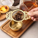 2 pieces - Tea strainer - Tea strainer - With handle and drip plate - gold - Tea filter for loose tea - Tea infuser - Stainless steel tea filter - 11.2*6.5*2.5cm