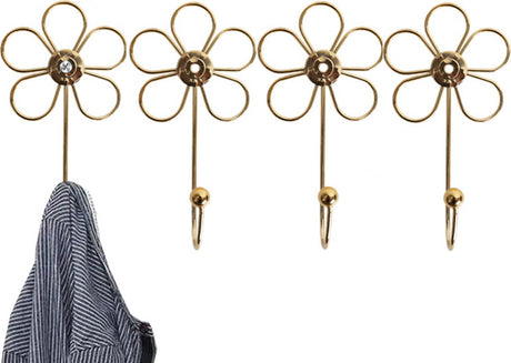 4 pieces - Hanging hooks - iron - imitation gold - 16*8.5 cm - Coat hooks - Key hooks - Wall hooks - Kitchen hooks - Towel hooks - Hooks - Hooks - Hanging hooks - Hooks for keys - Elegant - Hanging hook - flowers - Coat hook - Clothes hook