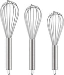 3 pieces - egg beater - Hand mixer - Manual egg beater - 8 inch + 10 inch + 12 inch - Cream mixer - for baking in the kitchen - silver - stainless steel