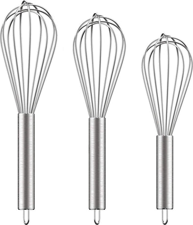 3 pieces - egg beater - Hand mixer - Manual egg beater - 8 inch + 10 inch + 12 inch - Cream mixer - for baking in the kitchen - silver - stainless steel