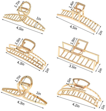 Hair Clips - 5 Pieces - Women - Hair Accessories - Hair Clip - Gold - Hairpins - Clips - Metal - Butterfly, Square and Curved - Hair Claw