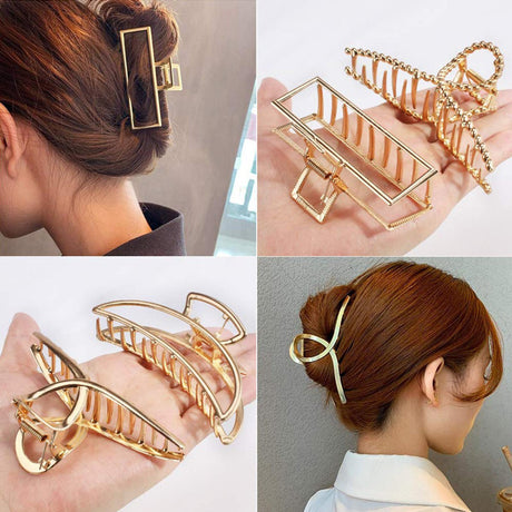 Hair Clips - 5 Pieces - Women - Hair Accessories - Hair Clip - Gold - Hairpins - Clips - Metal - Butterfly, Square and Curved - Hair Claw