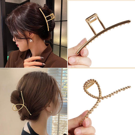 Hair Clips - 5 Pieces - Women - Hair Accessories - Hair Clip - Gold - Hairpins - Clips - Metal - Butterfly, Square and Curved - Hair Claw