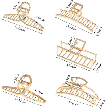 Hair Clips - 5 Pieces - Women - Hair Accessories - Hair Clip - Gold - Hairpins - Clips - Metal - Butterfly, Square and Curved - Hair Claw