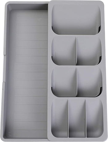 2 in 1 Storage Box - Cutlery Organizer - Cutlery Tray - Drawer Organizer - Multifunctional Cutlery Tray - Pull-out Cutlery Tray - Cutlery Tray Drawer Divider - Small Cutlery Tray for Kitchen - Storage Bins for Cutlery Storage - Gray - PP - 40.5*16.5*5.5cm