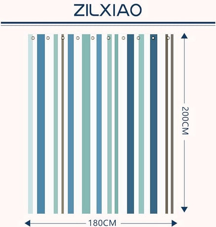 Shower curtain - 180 x 200 cm - romantic stripes - polyester - color - with hooks - Anti-mold - Waterproof - Bathroom decoration