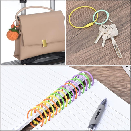 Ring binders - 60 pieces - Click rings - Metal - Keychain - DIY Keychain - Binding ring - Flashcard rings - Colorful metal book rings - Curtain rings - Suitable for organizing and binding loose cards and photo albums - 30mm - 10 colors