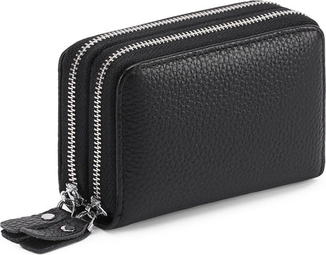 Wallet - RFID Credit Card Holder - Card Holder - Card Holder - 10 Cards with Zipper - Leather - Black - RFID Protection - Gift - 10*8.5*4cm