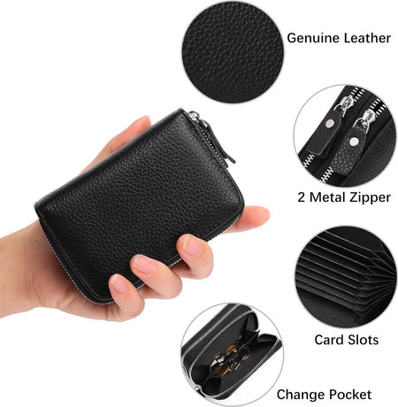 Wallet - RFID Credit Card Holder - Card Holder - Card Holder - 10 Cards with Zipper - Leather - Black - RFID Protection - Gift - 10*8.5*4cm