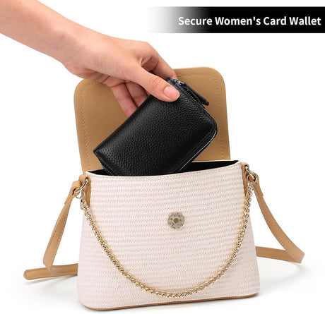 Wallet - RFID Credit Card Holder - Card Holder - Card Holder - 10 Cards with Zipper - Leather - Black - RFID Protection - Gift - 10*8.5*4cm
