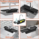 Silicone tap mat with sponge holder - tap drain mat - sink organizer - drain mat - BLACK - For kitchen, bathroom, countertop, worktop - 40 cm