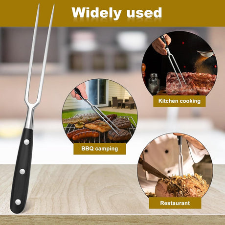 Waffle Fork - Meat Fork - Stainless Steel - With Handle - Serving Fork - Carving Fork - Waffle Iron Accessory - Cookware - Kitchen Utensils - For Grill Kitchen Turkey Roast Dinner - 30 cm - Black