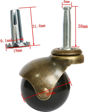 Set of 4 Furniture castors - transport castors - 50mm - Swivel castor - 30kg Load capacity - Height 64mm