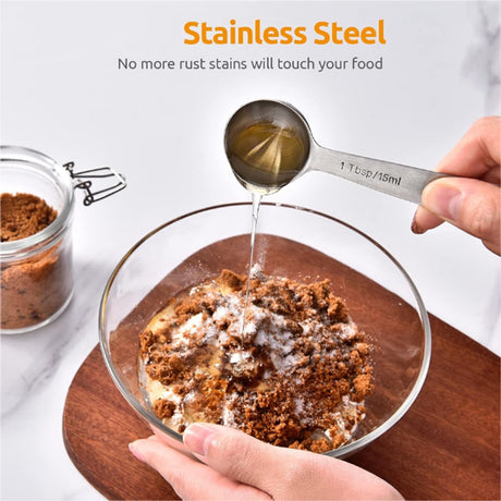Measuring Spoons Set - 9 Pieces - Measuring Spoons Cups - BPA Free - Measuring Spoons - Measuring Spoons - Gram & ML Weighing - Measuring Spoons - Measuring Cups Spoons - Measuring Spoons - Stainless Steel - Silver - 15ml / 7.5ml / 5ml / 3.75ml / 2.5ml /