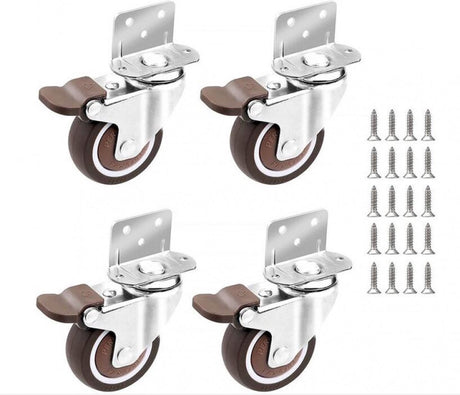 Casters Set of 4 with Brakes - 25mm + Screws TPR Rubber Heavy Duty Wheels 15KG - Furniture Casters for Furniture - Casters for Trolley - Heavy Duty Casters - Rubber Trolley Wheels