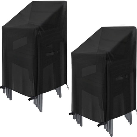 Waterproof garden chair covers - Pack of 2 - Garden furniture cover - Waterproof, weatherproof outdoor chair cover - 210D Oxford - Outdoor chair cover - Patio stacking chair cover - Black stacking chair cover - 75 x 75 x 120 cm - Black