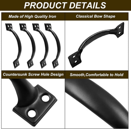 Handle - Door Handle - 121 MM - Pack of 4 - Curved Handle - Drawer Handles - Kitchen Cabinet Handles - Door Handles - Cabinet Handle - Furniture Hardware - Kitchen Handle - Black - Iron - 13.8*3.2 cm