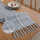 Table Runner - Bohemian Style Table Runner - 33 x 120cm - Blue - Polyester - Rustic Farmhouse Style Table Runner - For Party & Dining Decorations - Boho Tassel Embroidered Table Runners