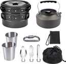 Cookware - 9-piece - for camping, outdoor, hiking, picnic, BBQ, foldable camping pans - safe and BPA - Suitable for 2-3 people camping pan set